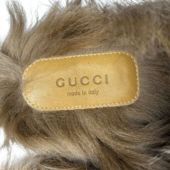 Gucci Princetown Monogram Beige GG Canvas Fur Lined Loafers Slides Size 36 - Picture 8 of 11